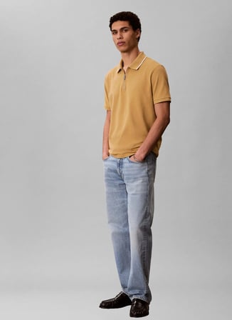 Calvin Klein Kahve Erkek Polo T-Shirt LV04LF214GRM6_SS TIPPED ZIP PIQUE P