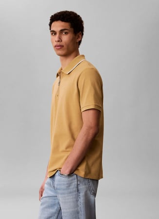 Calvin Klein Kahve Erkek Polo T-Shirt LV04LF214GRM6_SS TIPPED ZIP PIQUE P
