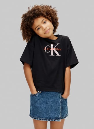 Calvin Klein Siyah Kız Çocuk Baskılı T-Shirt LVCKSJA20GBEH