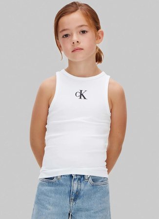 Calvin Klein Beyaz Kız Çocuk Baskılı T-Shirt LVCKSJB10GYAF