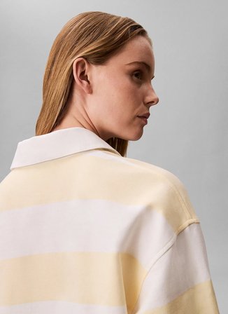 Calvin Klein Jeans Sarı Kadın Elbise LS VARSITY STRIPE MINI POLO DRES