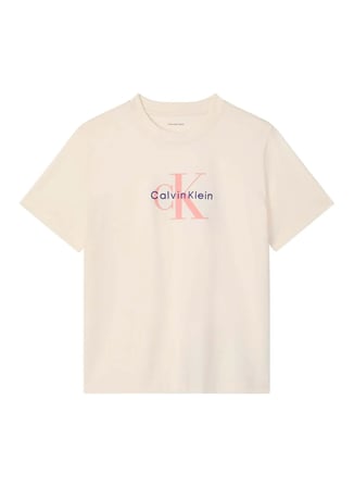 Calvin Klein Jeans Yuvarlak Yaka Krem Kadın T-Shirt HERO SS CLASSIC MONOLOGO CNECK T
