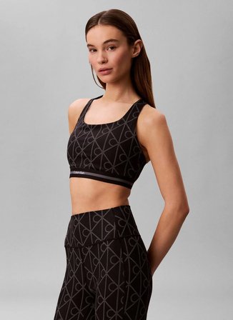Calvin Klein Siyah Kadın Desenli Sporcu Büstiyer Icon Sport Medium Support Bra Pr