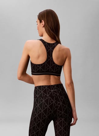 Calvin Klein Siyah Kadın Desenli Sporcu Büstiyer Icon Sport Medium Support Bra Pr