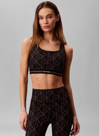 Calvin Klein Siyah Kadın Desenli Sporcu Büstiyer Icon Sport Medium Support Bra Pr