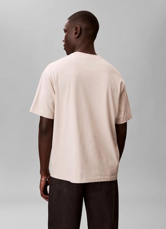 Calvin Klein Krem Erkek Logo Baskılı T-Shirt LV040HM2282JX_SS RLXD STANDARD LOGO