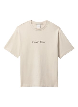 Calvin Klein Krem Erkek Logo Baskılı T-Shirt LV040HM2282JX_SS RLXD STANDARD LOGO