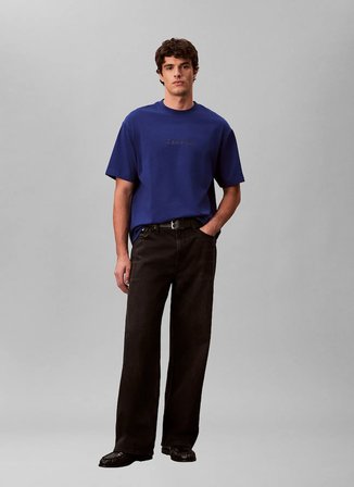 Calvin Klein Koyu Mavi Erkek Logo Baskılı T-Shirt LV040HM228C7K_SS RLXD STANDARD LOGO