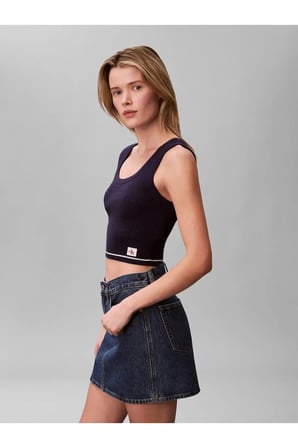 SL WOVEN LABEL CABLE Lacivert Kolsuz Bluz