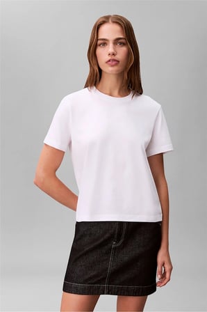 Kadın Bisiklet Yaka T-Shirt Beyaz