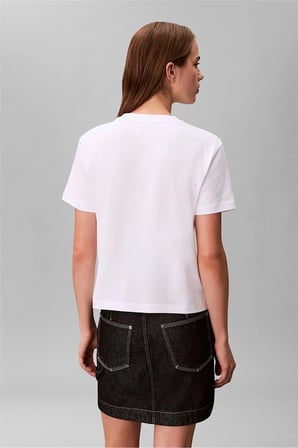 Kadın Bisiklet Yaka T-Shirt Beyaz