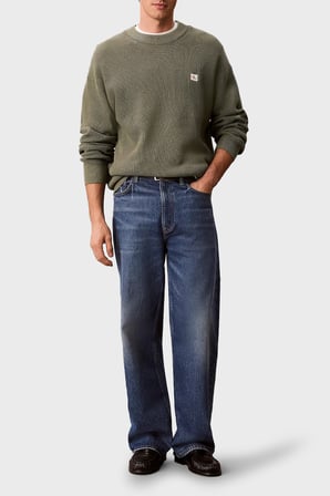 Calvin Klein Pamuklu Relaxed Fit Waffle Kazak LV04RD313GLDY Erkek KAZAK LV04RD313G LDY HAKİ