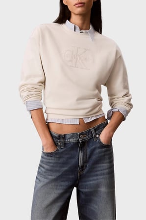 Calvin Klein % 100 Pamuk Logolu Regular Fit Bisiklet Yaka Sweat LV047G820GYAS Bayan SWEAT LV047G820G YAS KREM
