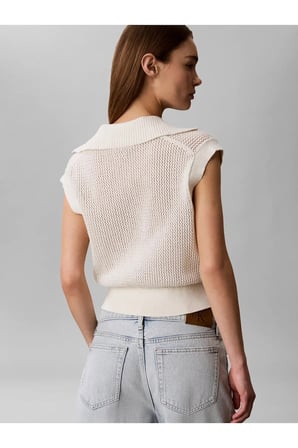 CROCHET CROPPED VEST, YAS Krem Kadın Polo Yelek