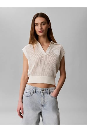 CROCHET CROPPED VEST, YAS Krem Kadın Polo Yelek