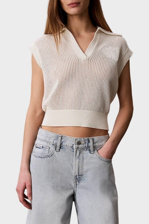 Calvin Klein % 100 Pamuk Regular Fit Logo Nakışlı Polo Bayan POLO LV047G303G YAS KREM