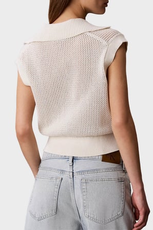 Calvin Klein % 100 Pamuk Regular Fit Logo Nakışlı Polo Bayan POLO LV047G303G YAS KREM