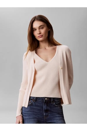 LS CARDI W TANK RIB, 3QX Kadın Pembe Kazak
