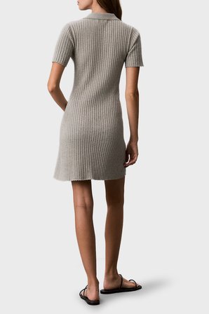 Calvin Klein % 100 Pamuk Fitilli Düğmeli Polo Yaka Mini Elbise LV047G301GP7A Bayan ELBİSE LV047G301G P7A GRİ MELANJ
