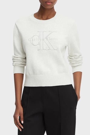 Calvin Klein % 100 Pamuk Logo Monogramlı Sweat LV047G322GP74 Bayan SWEAT LV047G322G P74 AÇIK GRİ MELANJ