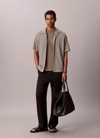 Calvin Klein Kahverengi Erkek Bisiklet Yaka T-Shirt LV04LB275GPAY_SS SUPIMA CHEST EMB