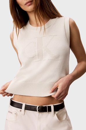 Calvin Klein % 100 Pamuk Dokulu Logo Monogramlı Süveter LV047G321GYAS Bayan SÜVETER LV047G321G YAS KREM
