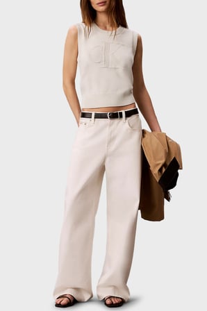 Calvin Klein % 100 Pamuk Dokulu Logo Monogramlı Süveter LV047G321GYAS Bayan SÜVETER LV047G321G YAS KREM