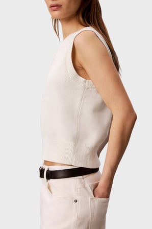 Calvin Klein % 100 Pamuk Dokulu Logo Monogramlı Süveter LV047G321GYAS Bayan SÜVETER LV047G321G YAS KREM