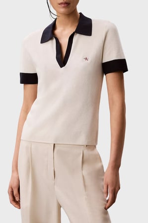 Calvin Klein Logolu % 100 Pamuk Regular Fit Polo LV047G308GYAS Bayan POLO LV047G308G YAS KREM