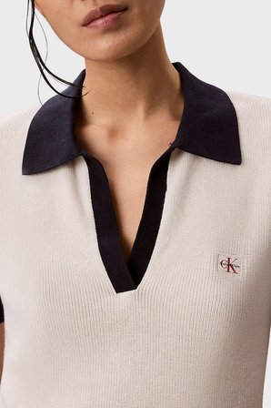 Calvin Klein Logolu % 100 Pamuk Regular Fit Polo LV047G308GYAS Bayan POLO LV047G308G YAS KREM