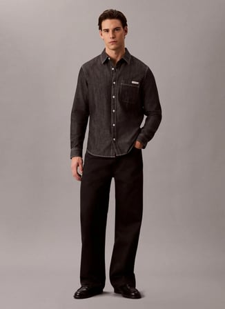 Calvin Klein Jeans Siyah Erkek Classic Fit Logo Baskılı Gömlek LV04RG115GUB1 LS CHAMBRAY CLASSIC