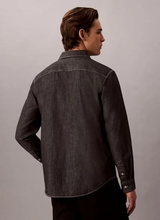 Calvin Klein Jeans Siyah Erkek Classic Fit Logo Baskılı Gömlek LV04RG115GUB1 LS CHAMBRAY CLASSIC