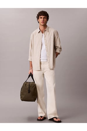 Erkek Stripe Washed Poplin Relaxed Fit Gömlek