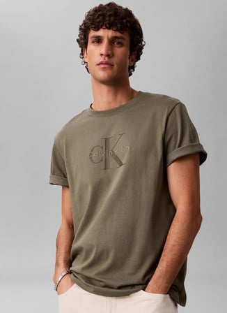 Calvin Klein Jeans Yeşil Erkek Baskılı T-Shirt LV04RB862GLDY SS Hero Monologo Tee