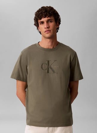 Calvin Klein Jeans Yeşil Erkek Baskılı T-Shirt LV04RB862GLDY SS Hero Monologo Tee