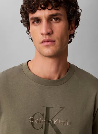 Calvin Klein Jeans Yeşil Erkek Baskılı T-Shirt LV04RB862GLDY SS Hero Monologo Tee