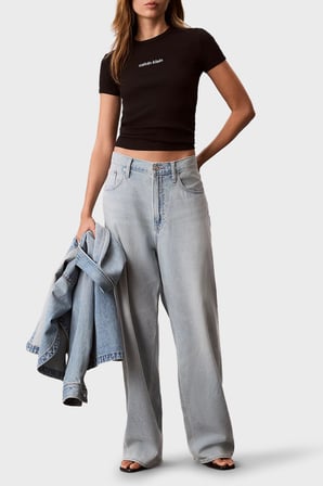 Calvin Klein Pamuklu Logolu Slim Fit Bisiklet Yaka T Shirt LV047G816GUB1 Bayan T SHİRT LV047G816G UB1 SİYAH