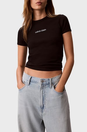 Calvin Klein Pamuklu Logolu Slim Fit Bisiklet Yaka T Shirt LV047G816GUB1 Bayan T SHİRT LV047G816G UB1 SİYAH