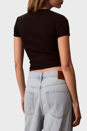 Calvin Klein Pamuklu Logolu Slim Fit Bisiklet Yaka T Shirt LV047G816GUB1 Bayan T SHİRT LV047G816G UB1 SİYAH