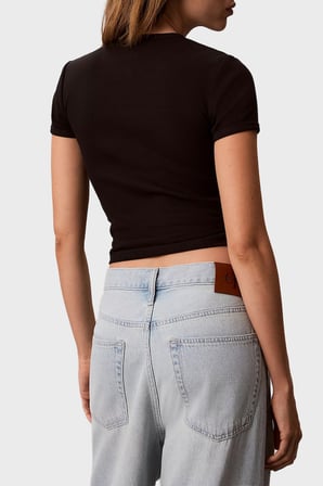 Calvin Klein Pamuklu Logolu Slim Fit Bisiklet Yaka T Shirt LV047G816GUB1 Bayan T SHİRT LV047G816G UB1 SİYAH