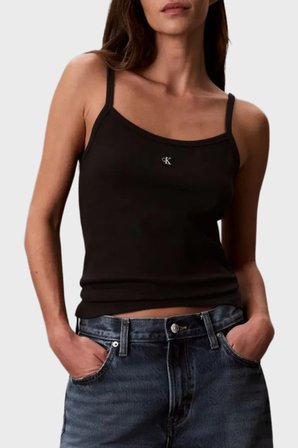 Calvin Klein Pamuklu Regular Fit Logolu Kare Yaka İp Askılı Top LV047G208GUB1 Bayan TOP LV047G208G UB1 SİYAH