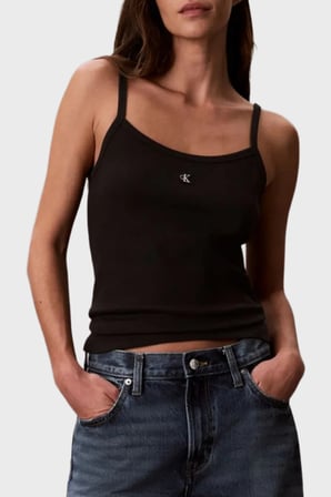 Calvin Klein Pamuklu Regular Fit Logolu Kare Yaka İp Askılı Top LV047G208GUB1 Bayan TOP LV047G208G UB1 SİYAH