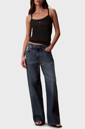 Calvin Klein Pamuklu Regular Fit Logolu Kare Yaka İp Askılı Top LV047G208GUB1 Bayan TOP LV047G208G UB1 SİYAH