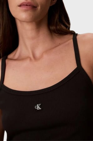 Calvin Klein Pamuklu Regular Fit Logolu Kare Yaka İp Askılı Top LV047G208GUB1 Bayan TOP LV047G208G UB1 SİYAH