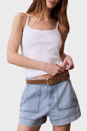 Calvin Klein Pamuklu Regular Fit Logolu Kare Yaka İp Askılı Top LV047G208GYAF Bayan TOP LV047G208G YAF BEYAZ