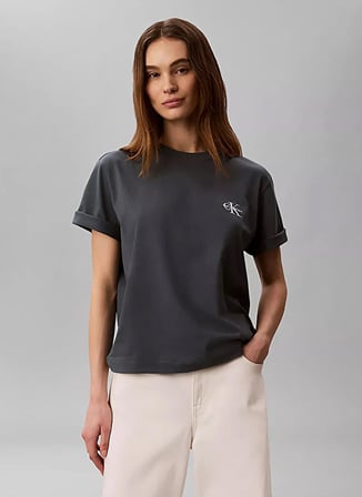 Calvin Klein Jeans Mavi Kadın Bisiklet Yaka Logo Baskılı T-Shirt LV047G826GCEG
