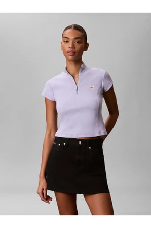 SS WOVEN LABEL 2X2 B, VBK Kadın Mor T-Shirt & Polo