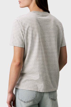 Calvin Klein Pamuklu Çizgili Bisiklet Yaka T Shirt LV047G812G21L Bayan T SHİRT LV047G812G 21L GRİ-BEYAZ
