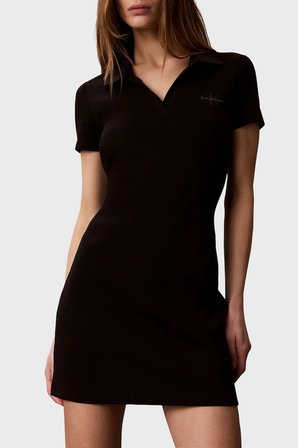 Calvin Klein Logolu Pamuklu Polo Yaka Mini Elbise LV047G237GUB1 Bayan ELBİSE LV047G237G UB1 SİYAH