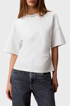 Calvin Klein Logolu Oversize Yuvarlak Yaka T Shirt LV047G235GYAF Kadın T SHİRT LV047G235G YAF BEYAZ